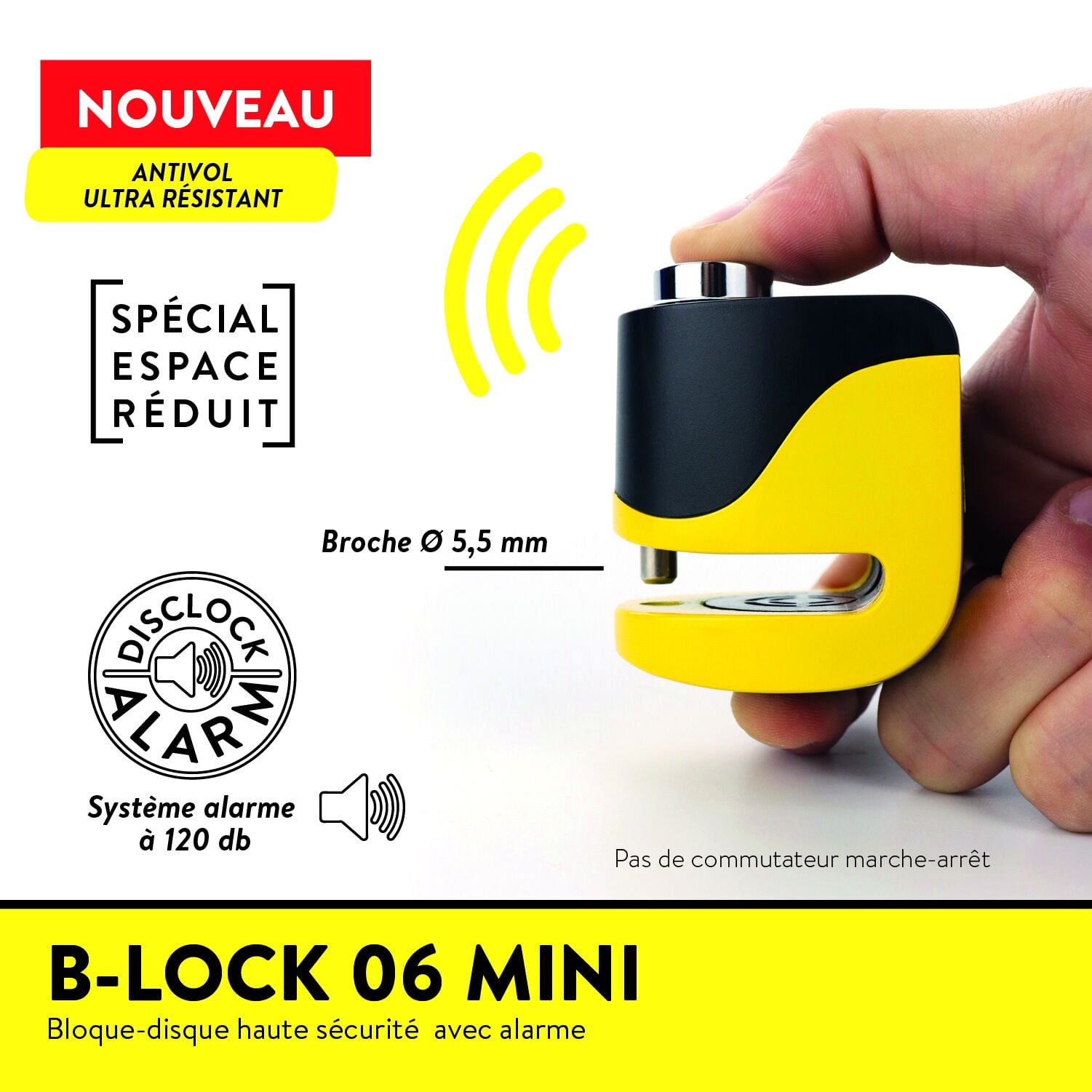 VESPA veya Mini scooter  B-LOCK 06 ALARMLI DİSK KİLİDİ 6 MM 120db SARI-SİYAH