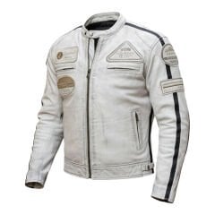 EN 17092-4:2020 Onaylı .Beyaz Retro Motosiklet Deri Montu.