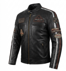Durt Retro Siyah Deri Motosiklet Montu