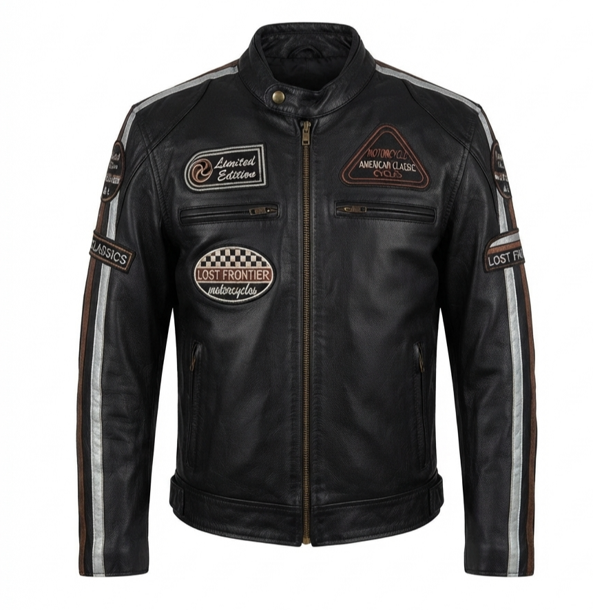Durt Retro Siyah Deri Motosiklet Montu